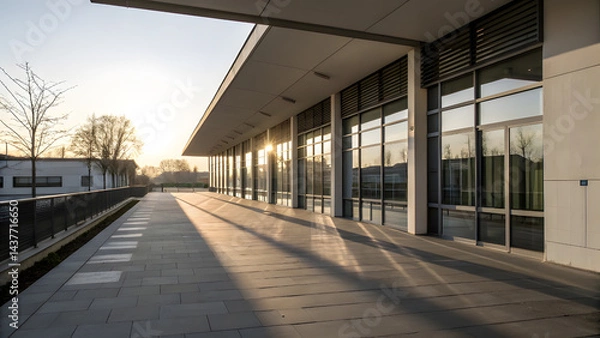 Obraz Morning Light Highlighting Modern Architectural Edges. Perfect for: Early morning architecture tours, urban design events