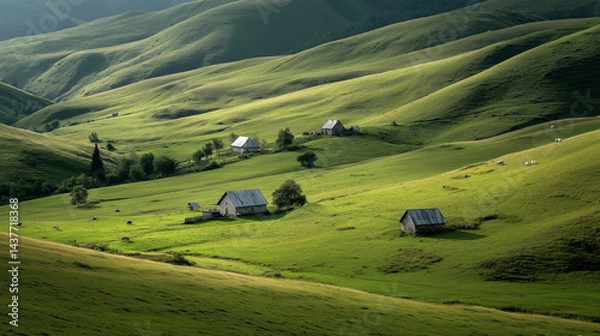 Obraz mountain landscape with cows