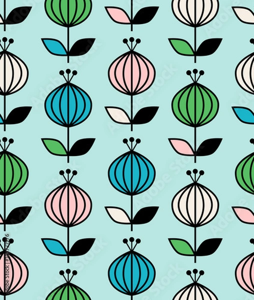 Fototapeta seamless retro pattern with stylized flowers