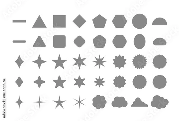 Obraz 基本図形モノクロベクターイラスト：シンプルアイコン - Basic Geometric Shapes Monochrome Vector Illustration: Simple Icons