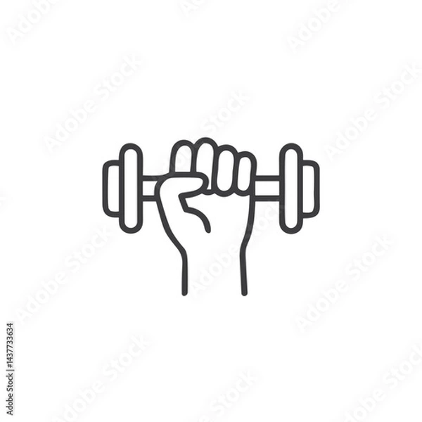 Obraz Hands holding dumbbell icon for fitness apps, workout trackers, gym websites, health blogs, exercise instruction materials and strength training program interfaces
