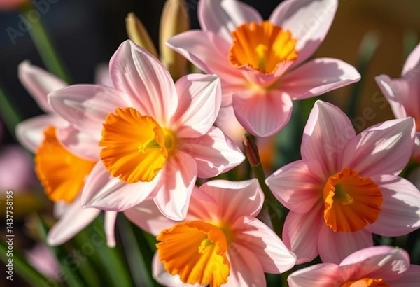 Fototapeta Close-up of delicate narcissus blossoms, ample copy space, art, image