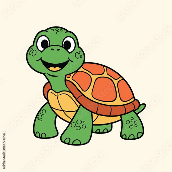 Fototapeta a cartoon turtle with a cheerful express vector graphic illustration cartoon concept