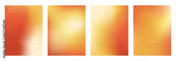 Fototapeta Warm gradient background. Sunny autumn gradation templates set. Vector bright fall backdrops with blur effect. Soft ombre orange yellow and red wallpaper design. Sun light abstract graphic design.