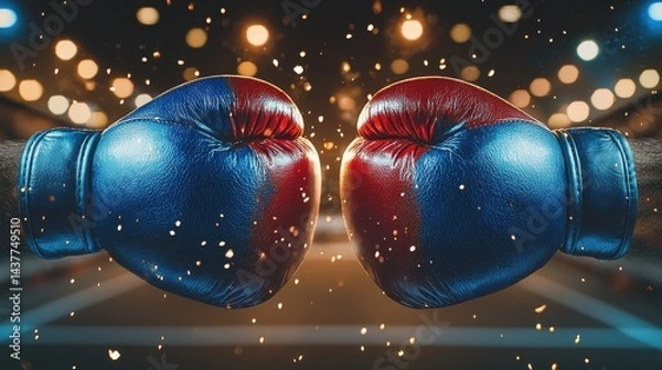 Obraz Boxing Gloves in Action with Dynamic Background and Bokeh Effect