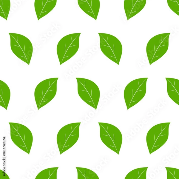 Fototapeta Seamless pattern green leaves. Flat vector template. Vector illustration.