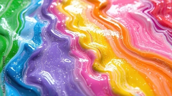 Fototapeta Vibrant Colorful Swirls of Paint on Smooth Surface with Sparkles