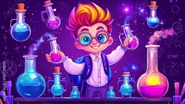 Obraz Energetic young student conducting colorful science experiments in the laboratory