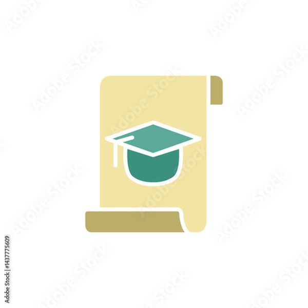 Fototapeta document icon with graduation cap, simple flat style, illustration, logo sign symbol pictogram template, for ui or ux isolated on white for mobile app, editable