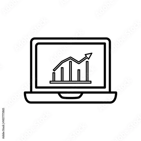 Fototapeta laptop icon with data analysis, admin financial dashboard, simple flat style, illustration, logo sign symbol pictogram template, for ui or ux isolated on white for mobile app, editable