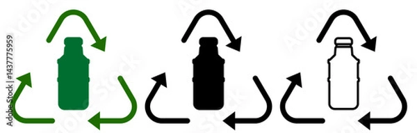 Fototapeta recycling bottle icon with triangle arrow, simple flat style, illustration, logo sign symbol pictogram template, for ui or ux isolated on white for mobile app, editable