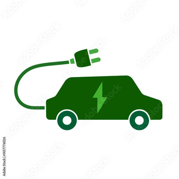 Fototapeta Electric car with plug icon, simple flat style, illustration, logo sign symbol pictogram template, for ui or ux isolated on white for mobile app, editable
