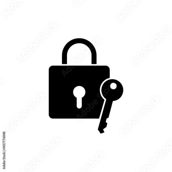 Obraz lock and key icon, simple flat style, illustration, logo sign symbol pictogram template, for ui or ux isolated on white for mobile app, editable