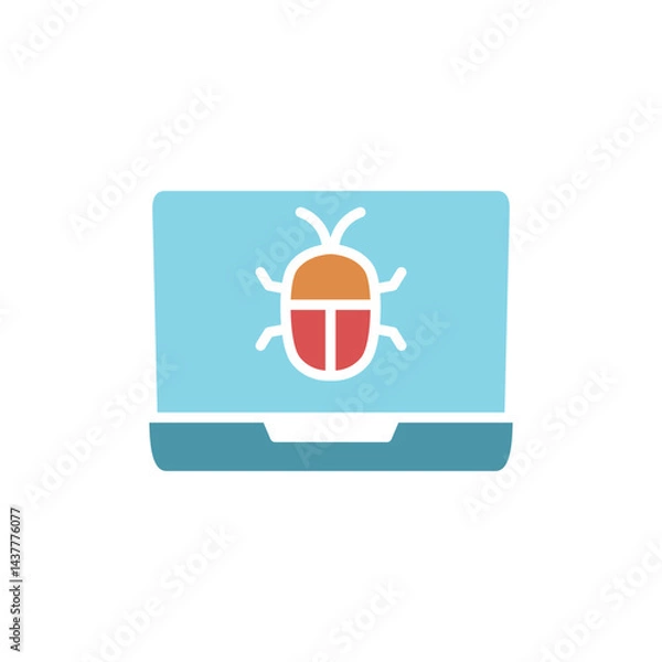 Fototapeta laptop icon with bug, simple flat style, illustration, logo sign symbol pictogram template, for ui or ux isolated on white for mobile app, editable