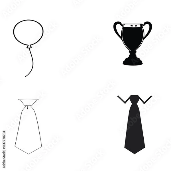 Obraz Father’s Day elements set: includes a World's Best Dad trophy, a balloon, and a necktie icon.