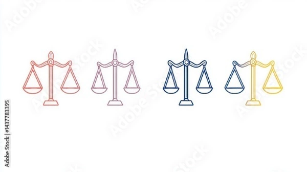 Obraz Colorful scales of justice icons; legal concept; white background; website use