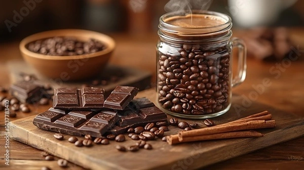 Fototapeta coffee beans and cinnamon