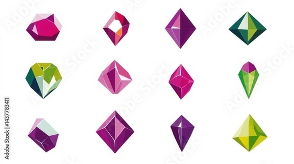 Obraz Colorful gemstone icons; design elements; white background; website use