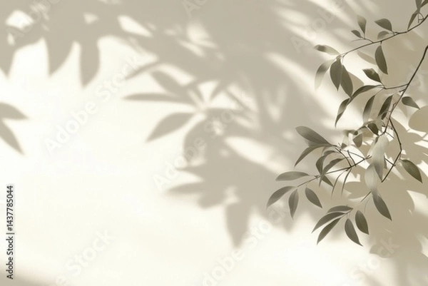 Fototapeta Soft shadows of leaves on a light beige background