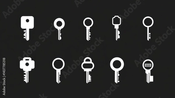 Obraz Various key silhouettes, graphic design, black background, website use