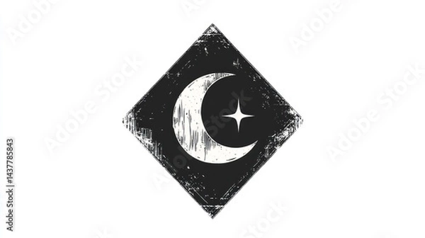 Obraz Crescent moon and star on grunge diamond. Mystical night design