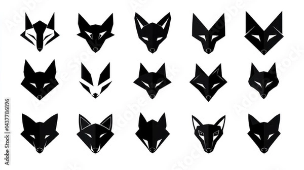 Obraz Fox head icons; graphic design elements; white background; logo design
