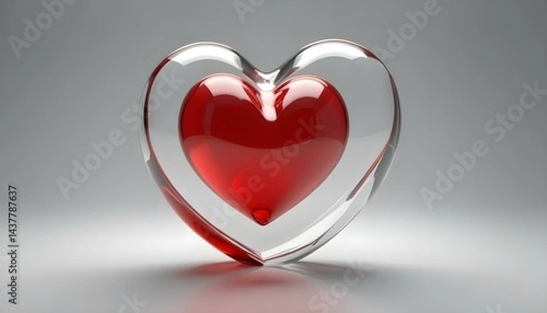Fototapeta A stunning red heart nested inside a clear glass heart, symbolizing love and affection.