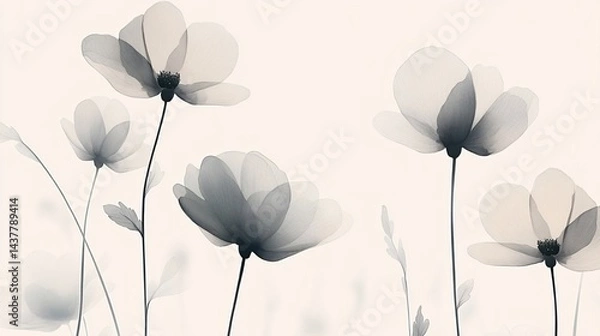 Fototapeta elegant black and white floral arrangement with transparent overlays for sophisticated design