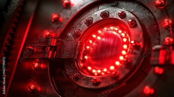 Fototapeta _close-up of red led light in mechanical locking device for security and technology modelling
