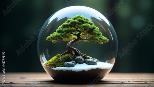 Fototapeta Bonsai Tree Protected in Glass Dome