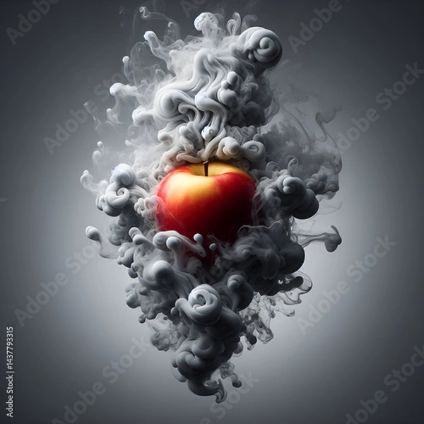 Fototapeta Red Apple Surrounded by Dark Mist