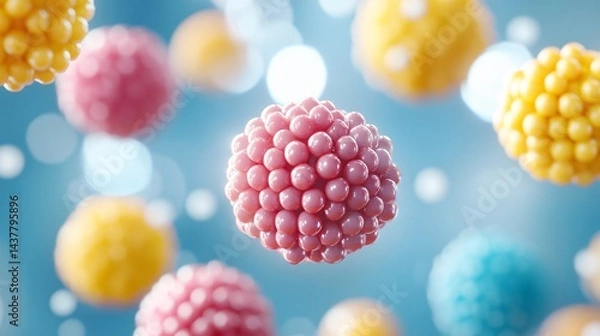 Fototapeta vibrant 3d render of virus particles in bright colors for scientific illustration
