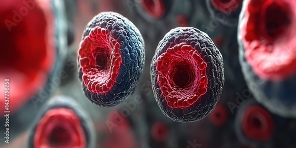 Fototapeta microscopic view of red blood cells showing circulatory system and blood flow in human body