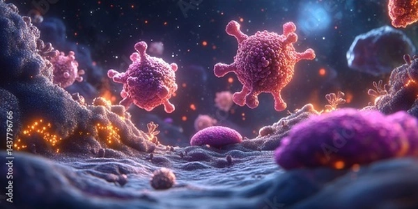 Fototapeta microbial infection illustration showing viruses and bacteria in human body pathogens