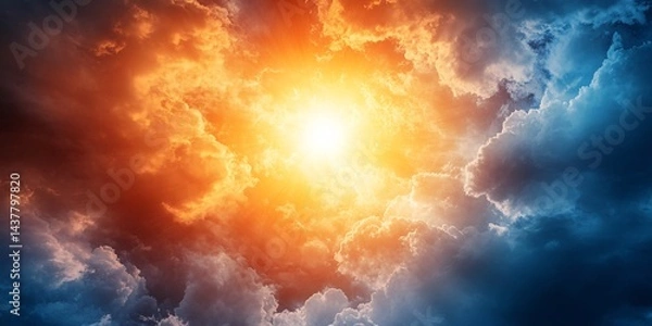 Fototapeta stunning sunrise through cloudy sky with rays of light