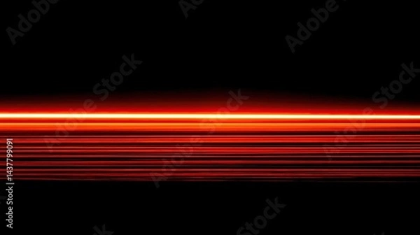 Fototapeta of numerous horizontal lines of intense orange light against stark black background