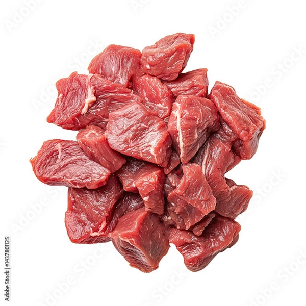 Obraz Freshly cut chunks of red meat isolated on transparent background