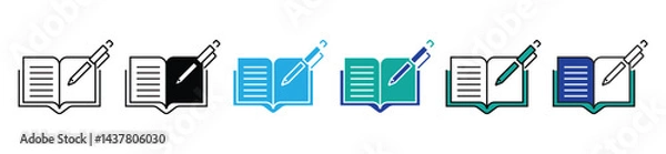 Obraz open book and pencil icon set education study writing task vector school literature learning signs illustration for web and app