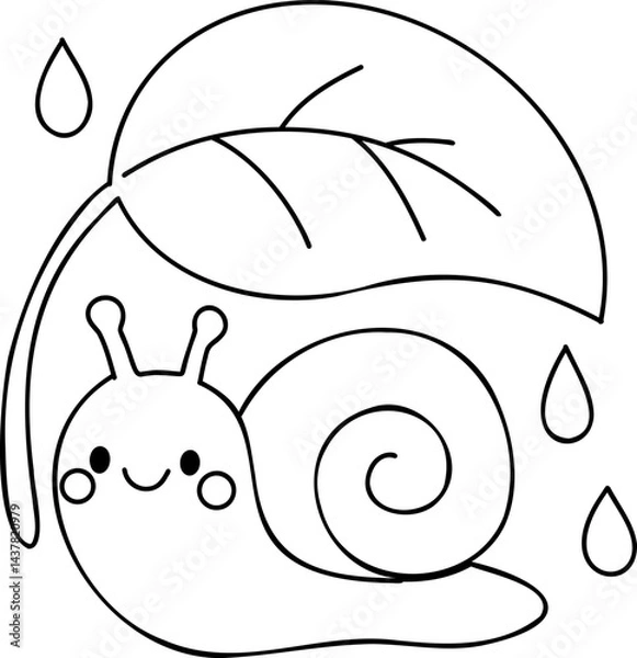 Obraz Cute snail under leaf, expressing joy on rainy day