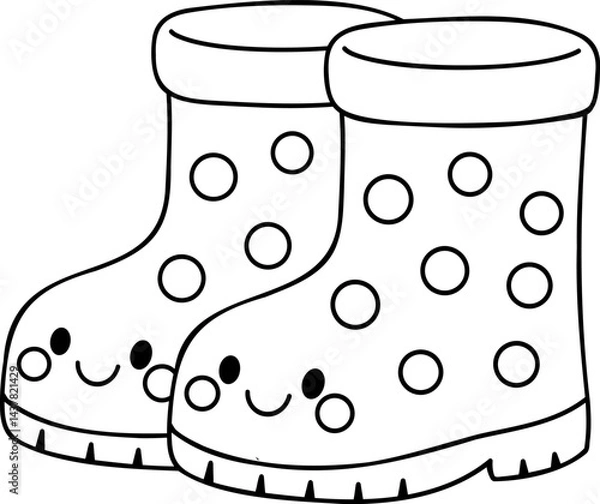 Obraz Cute rubber boots with polka dots and smiling faces, perfect for rainy days