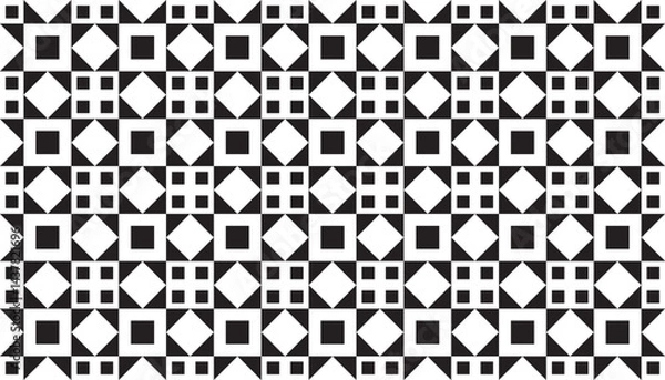 Fototapeta Seamless black and white geometric pattern composed of alternating diamond and square shapes, creating a modern and minimalist visual rhythm