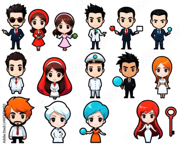 Fototapeta set of icons of avatars, group of people in cartoon, comics of persons