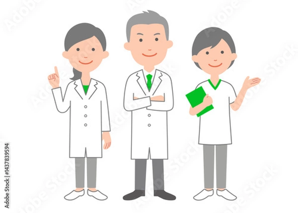 Fototapeta 男性医師と女医と理学療法士　全身ポーズ