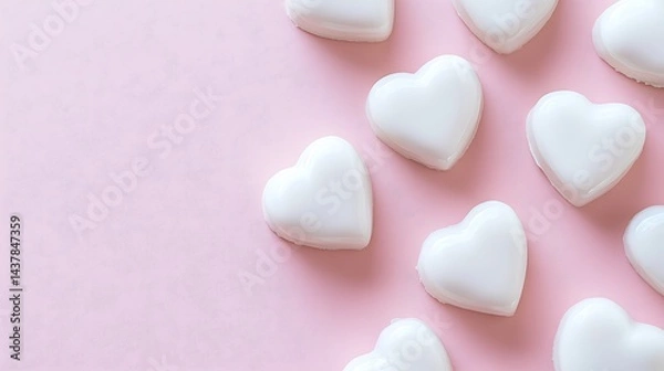 Fototapeta White Heart Candies with Pink Background.