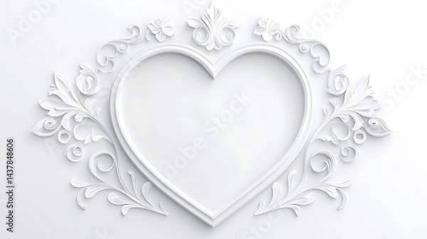 Fototapeta White Heart Frame with Floral Design.