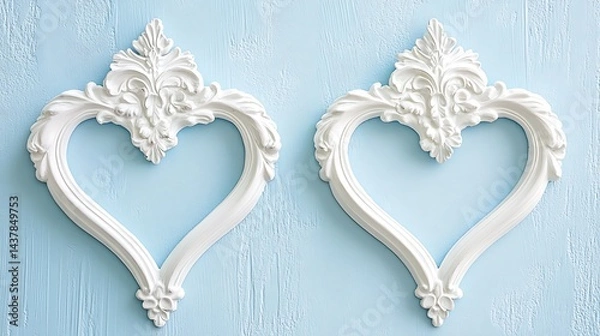 Fototapeta White Heart Frames with Blue Background.