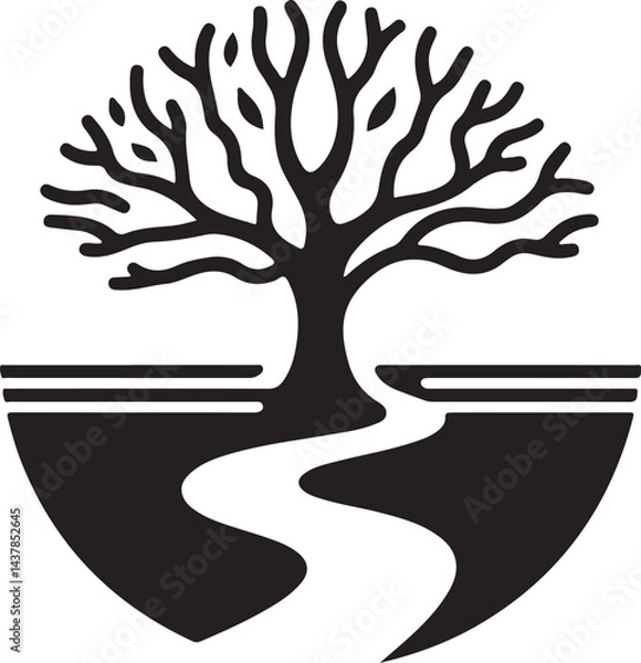 Fototapeta Symbolic Tree from Path Silhouette Logo