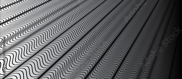 Fototapeta Dynamic black and white wavy line distortion with flowing water wave pattern.