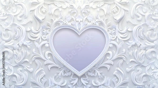 Fototapeta White Heart with Floral Frame, and Background.
