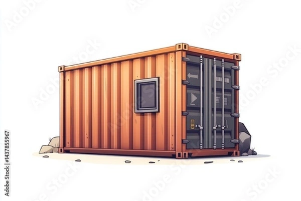 Fototapeta Cargo Container Blank Mockup with logo and copy space isolated on white background. Shipping Container Mockup. Industrial Cargo Box. Freight Container. Cargo Container isolated on white.